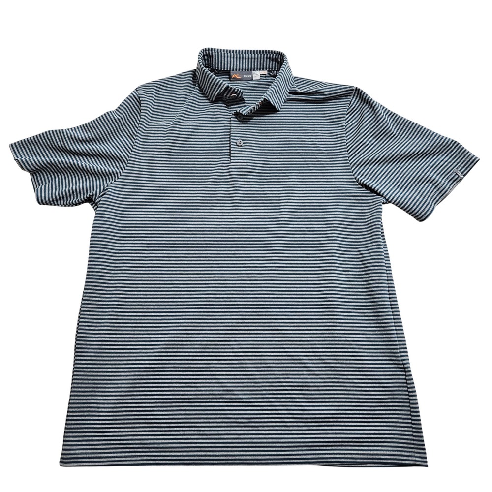 KJUS Lee Stripe Polo Shirt Mens 50/M Blue Grey Striped‎ UPF 30+ 361-2B10-LK4